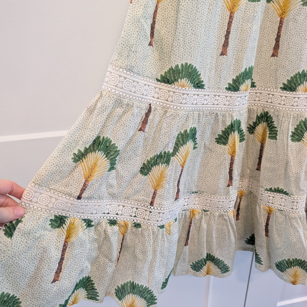 CALYPSO St. Barth Palm Tree Tiered Maxi Dress With Lace Trim Size XS - Picture 6 of 12